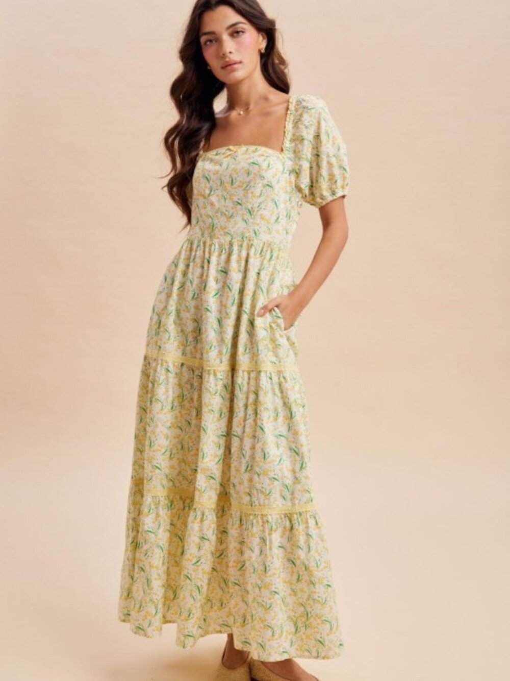 Floral Square Neck Maxi Dress